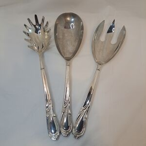International Silver 3 Pc Serving Set- Fork-Spoon-Spaghetti Pasta Fork VINTAGE